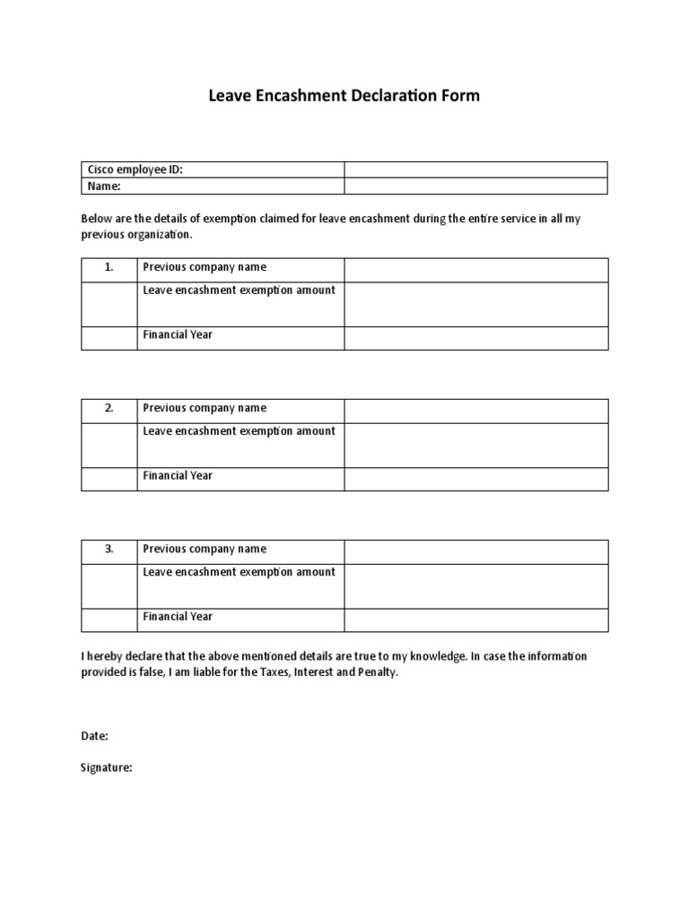 Leave Encashment Declaration Form PDF
