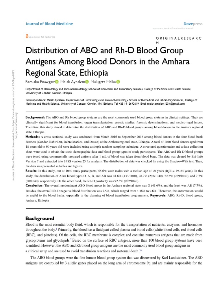 Distribution of ABO and RH-D Blood Group Antigens Among Blood Donors in ...