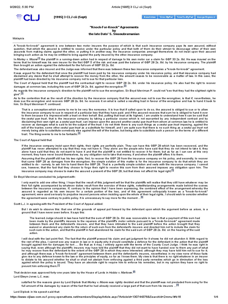 Knock For Knock Agreement Download Free PDF Assignment (Law) Damages