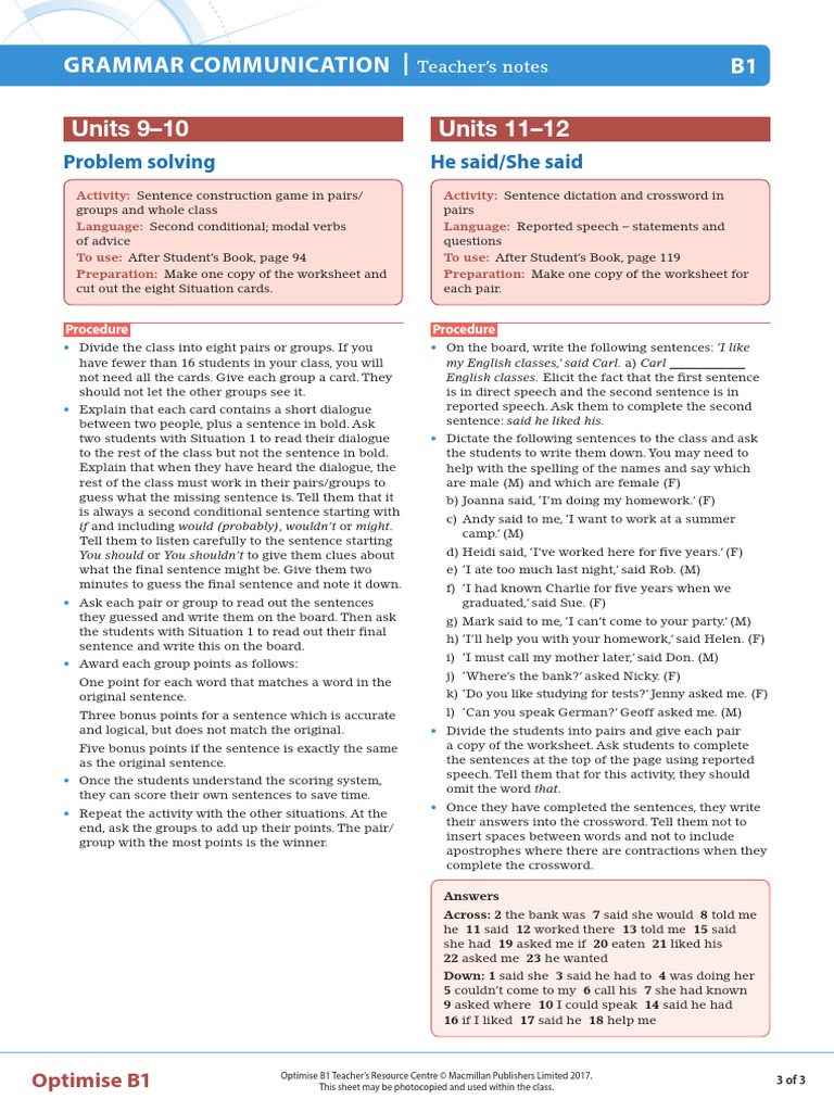 OPT B1 GramCom Units9-10 TN | PDF | English As A Second Or Foreign ...