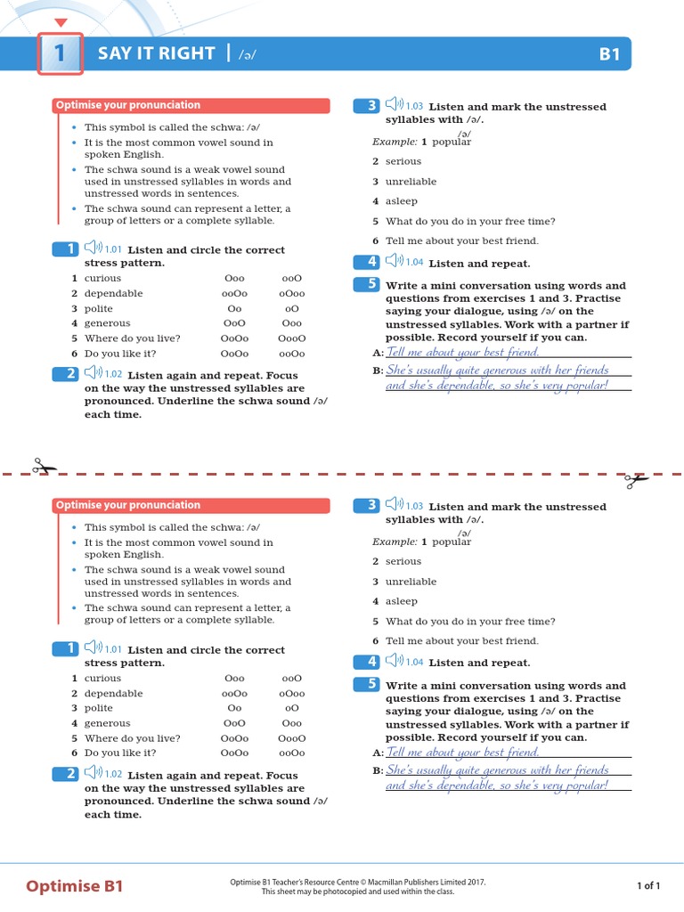 OPT B1 SIR Unit 1 Worksheet | PDF | Stress (Linguistics) | Cognition