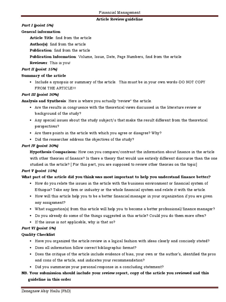 Financial Article Review Guidelines | PDF | Theory | Academic ...