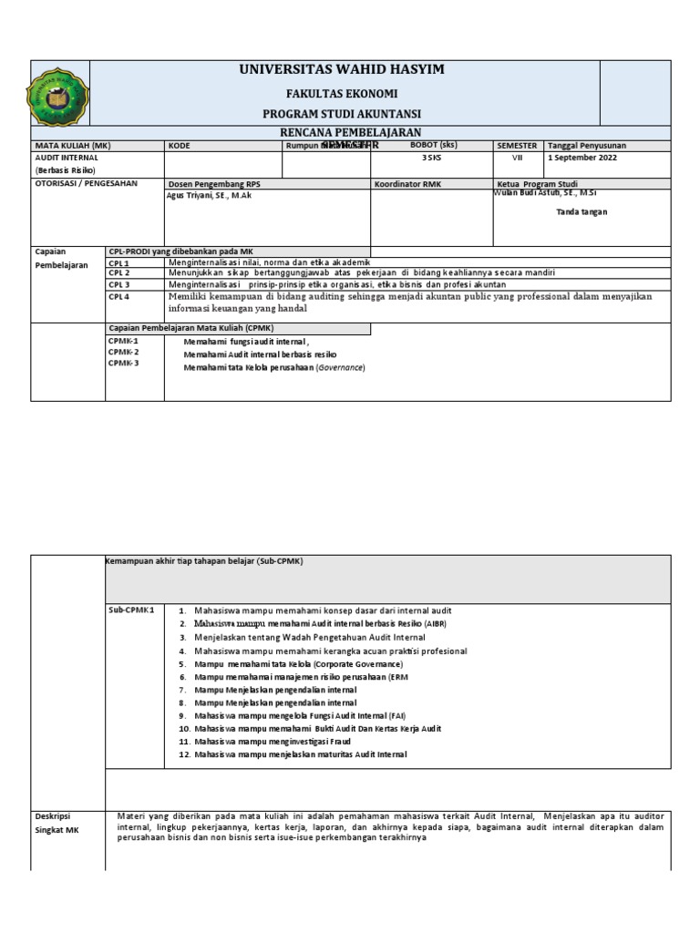 Contoh Jadwal Audit Internal Perusahaan | PDF