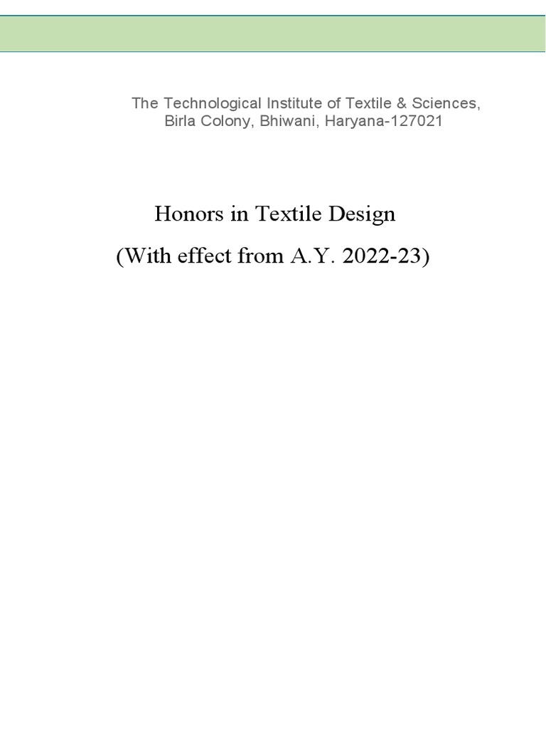 Honors Syllabus Textile Design PDF Engineering Entrepreneurship