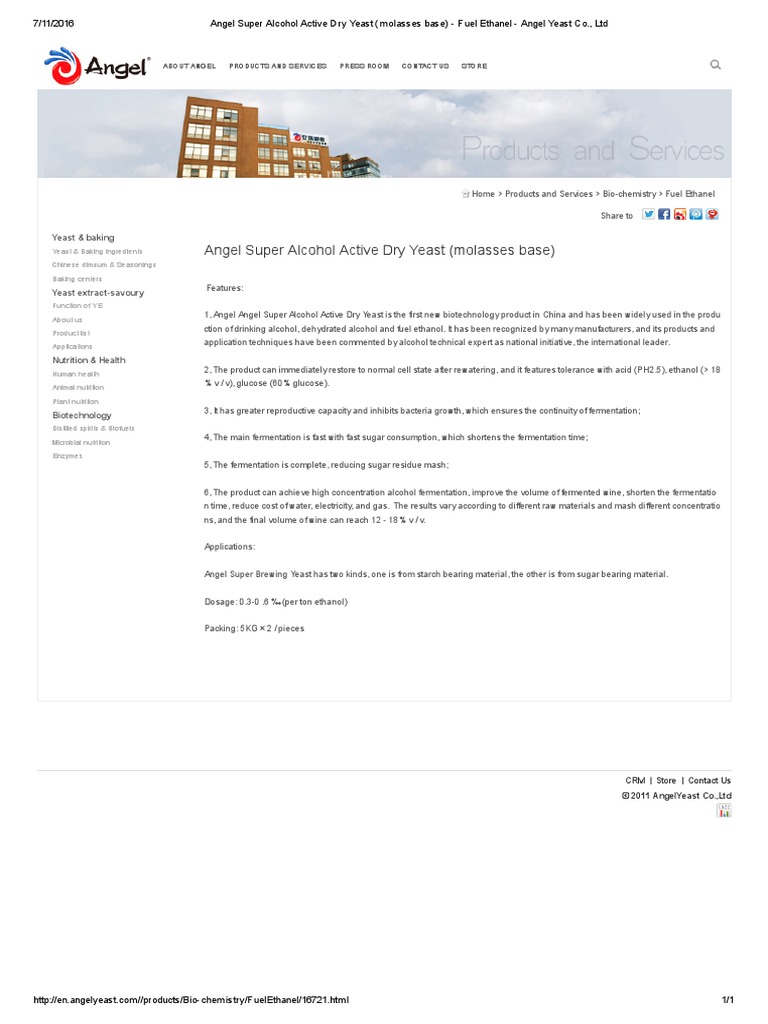 Angel Super Alcohol Active Dry Yeast (Molasses Base) Fuel Ethanel Angel Yeast Co PDF