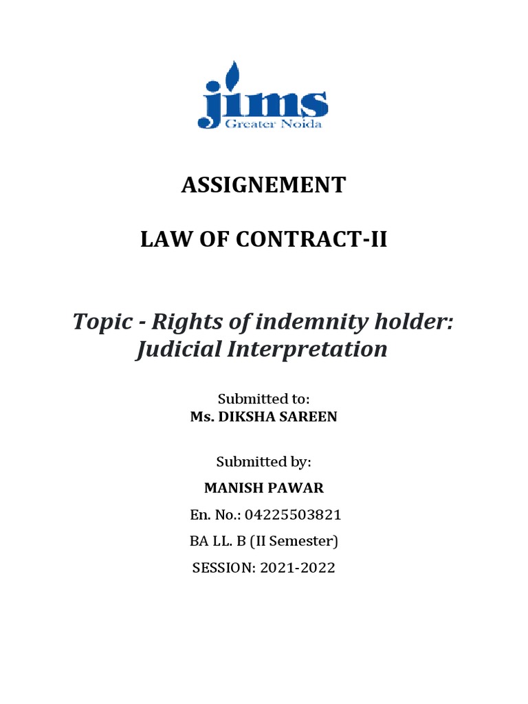 Rights of Indemnity Holder PDF Indemnity Insurance