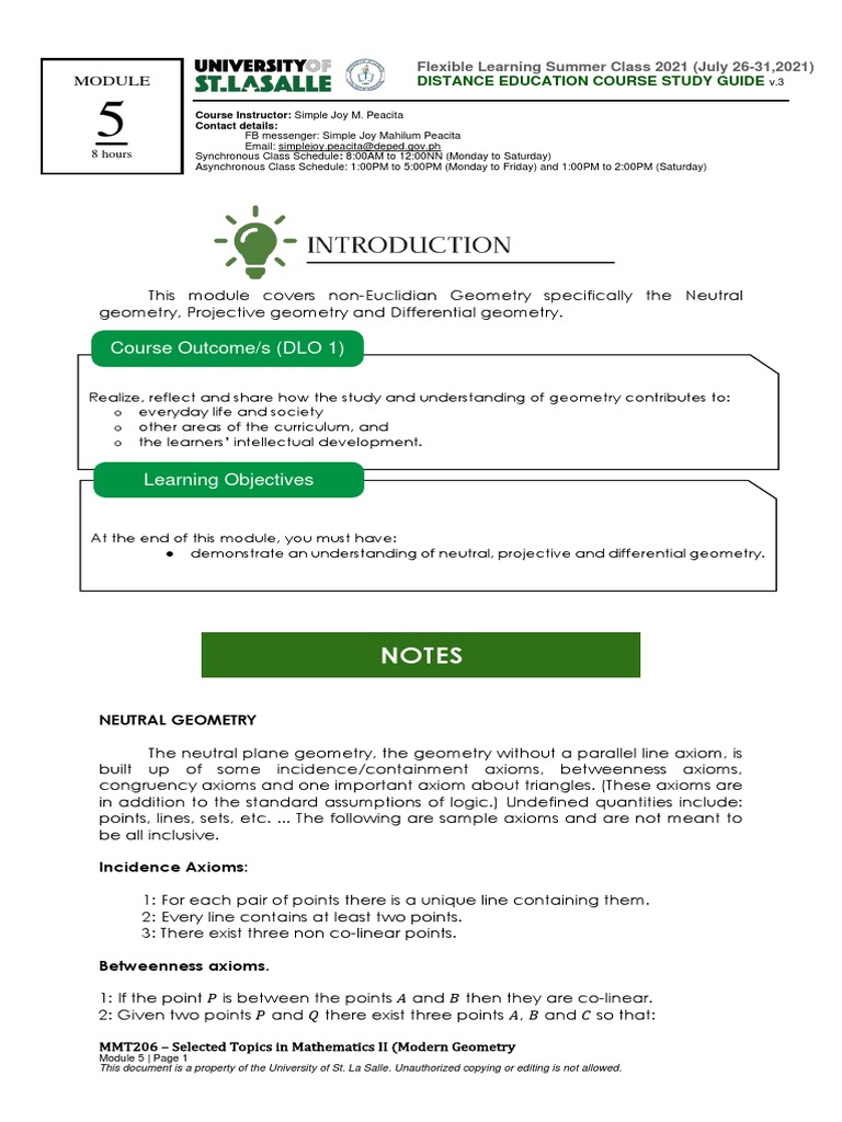 Neutral Geometry and Its Axioms | PDF | Curvature | Differential Geometry
