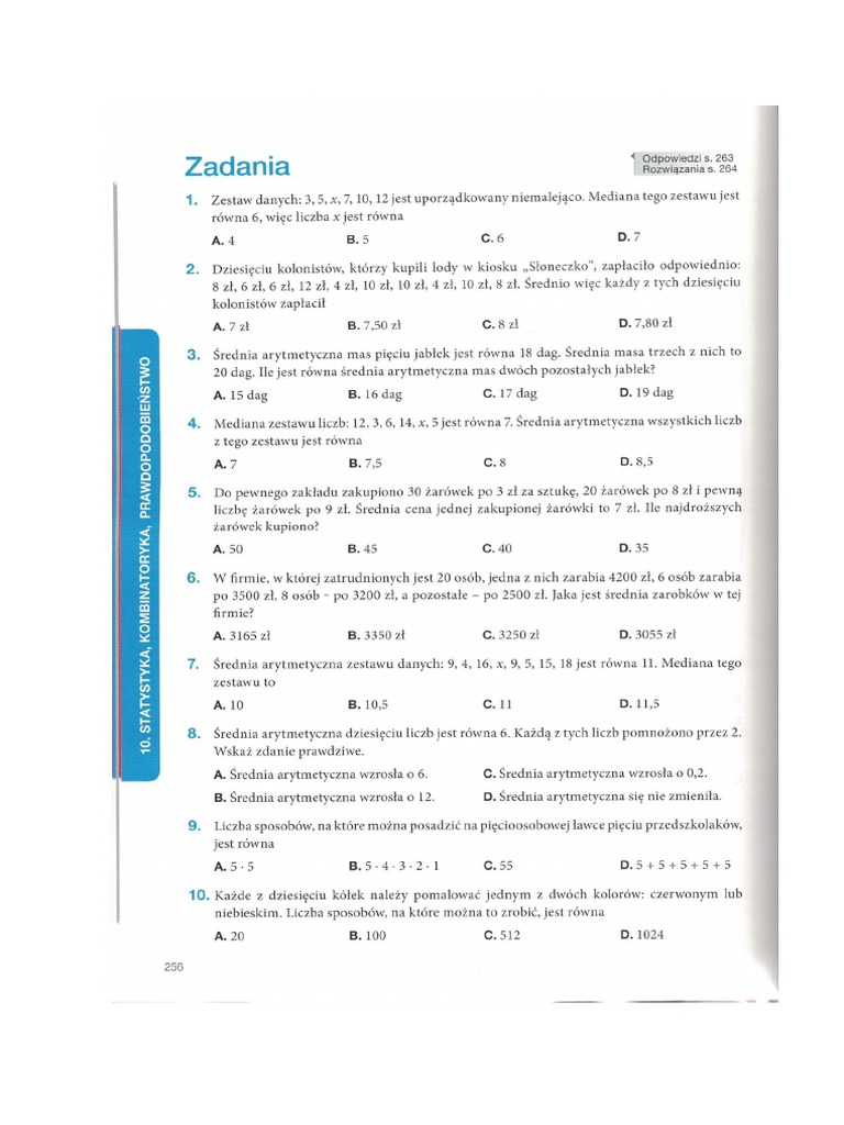 Statystyka I Prawdopodobieństwo Klasa 8 Sprawdzian Nowa Era Statystyka I Prawdopodobieństwo Zadania | PDF