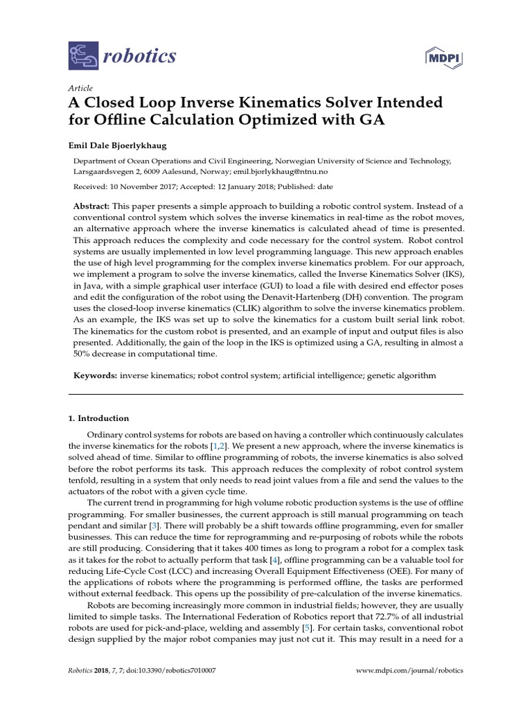 Offline Inverse Kinematics Solver with GA Optimization | PDF ...