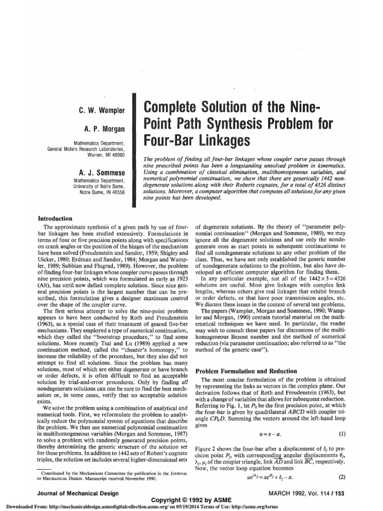 Complete Solution of The Nine Point Path Synthesis Problem For Four