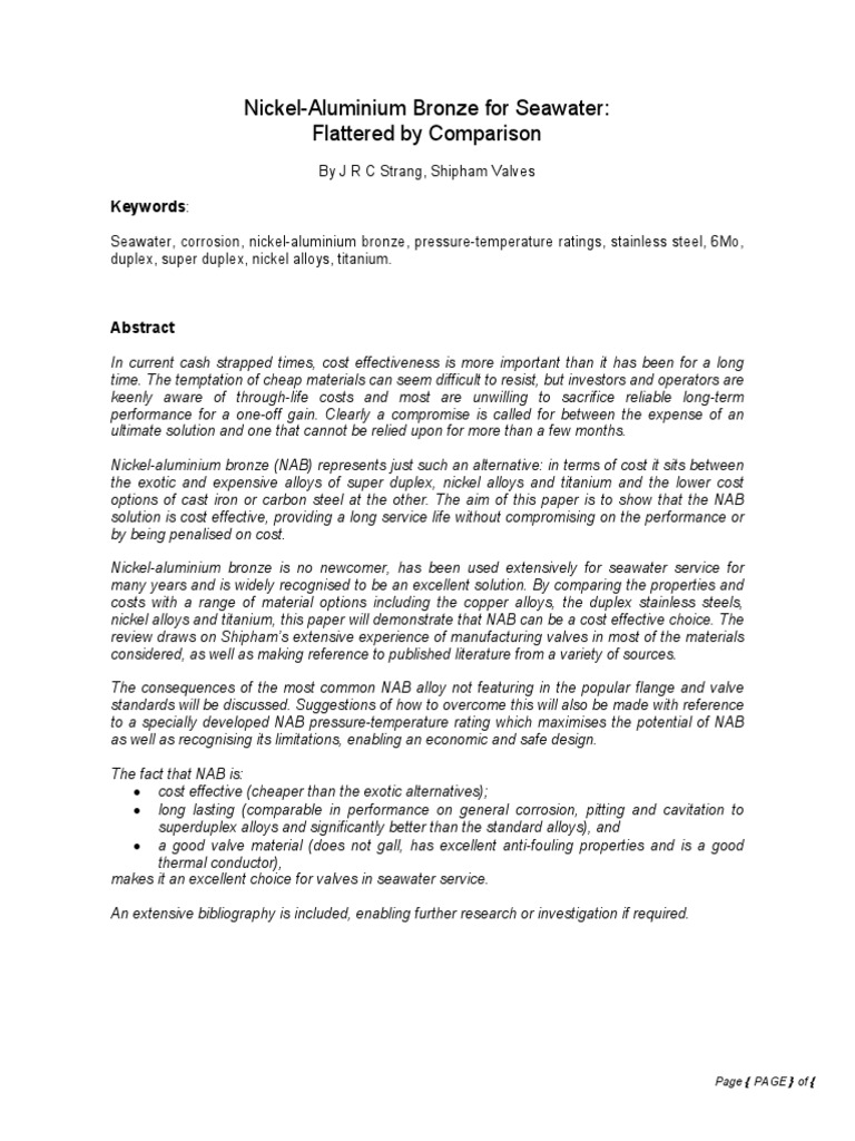 Nickel Aluminium Bronze For Seawater Flattered by Comparison PDF