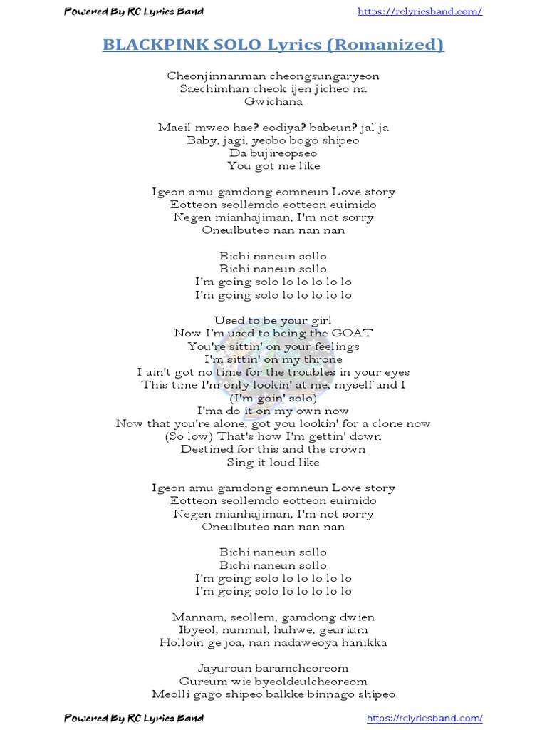 Jennie blackpink solo lyrics romanized korean pdf