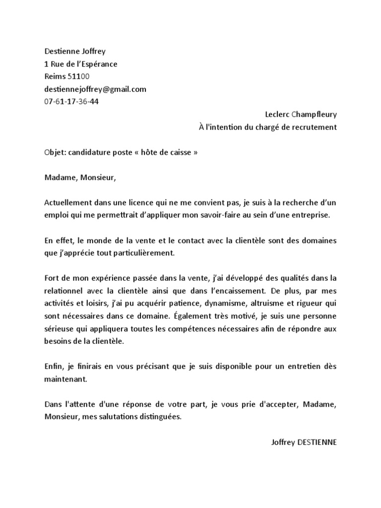 Lettre de Motivation Leclerc Champfleury | PDF