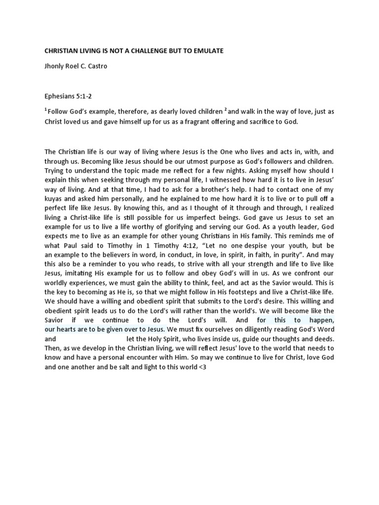 Christian Living Is Not A Challenge But To Emulate | PDF | Jesus | God ...