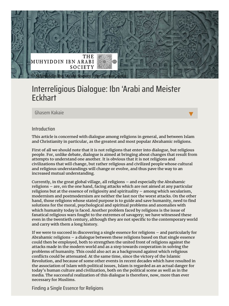 Ibn Arabi and Meister Eckhart Muhyiddin Ibn Arab PDF Prophets And
