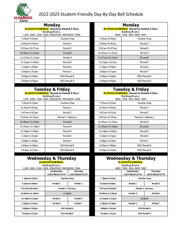 StudentFriendly Bell Schedule 2223 PDF