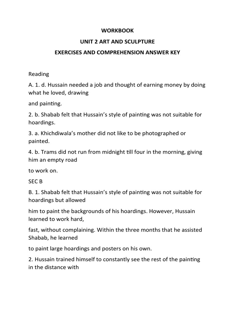Workbook Unit 2 Answer Key PDF