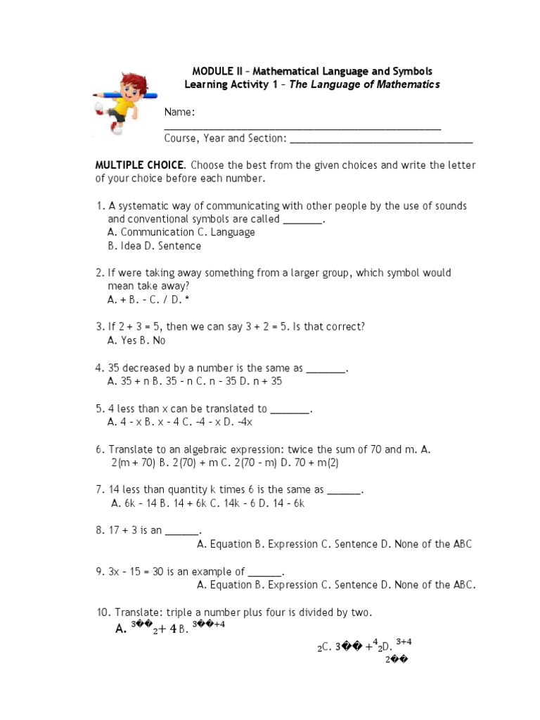 MODULE II - Learning Activity 1 - The Language of Mathematics | PDF ...
