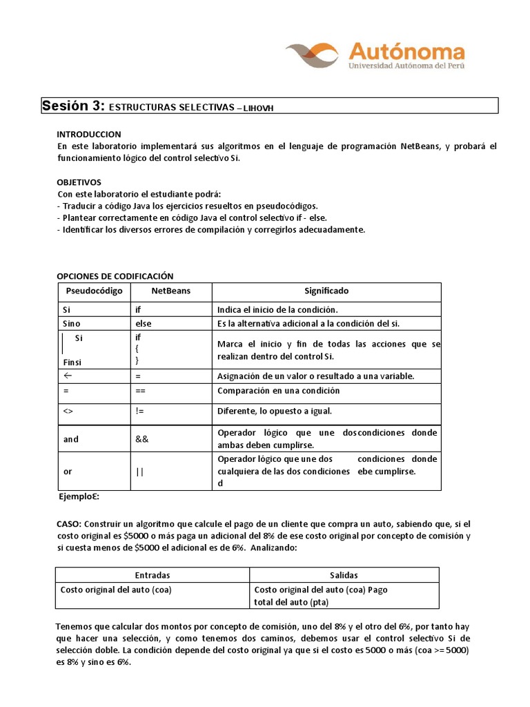 Algoritmos en Java: Control Selectivo | PDF | Java (lenguaje de ...