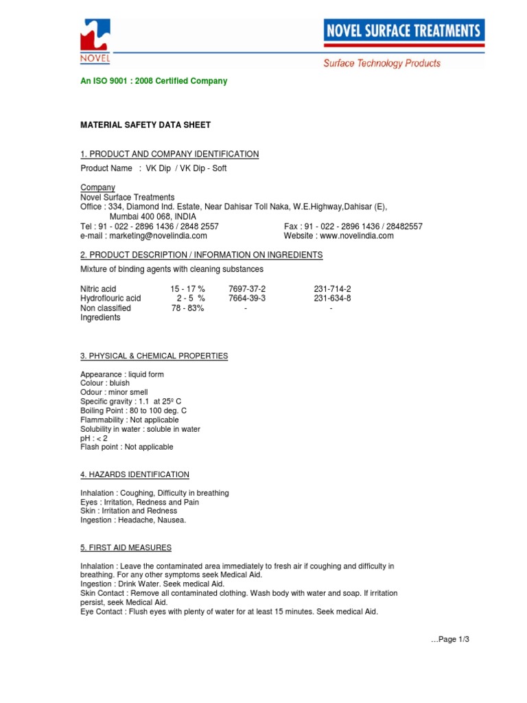 MSDS VK Dip & VK Dip Soft PDF Water Polyvinyl Chloride