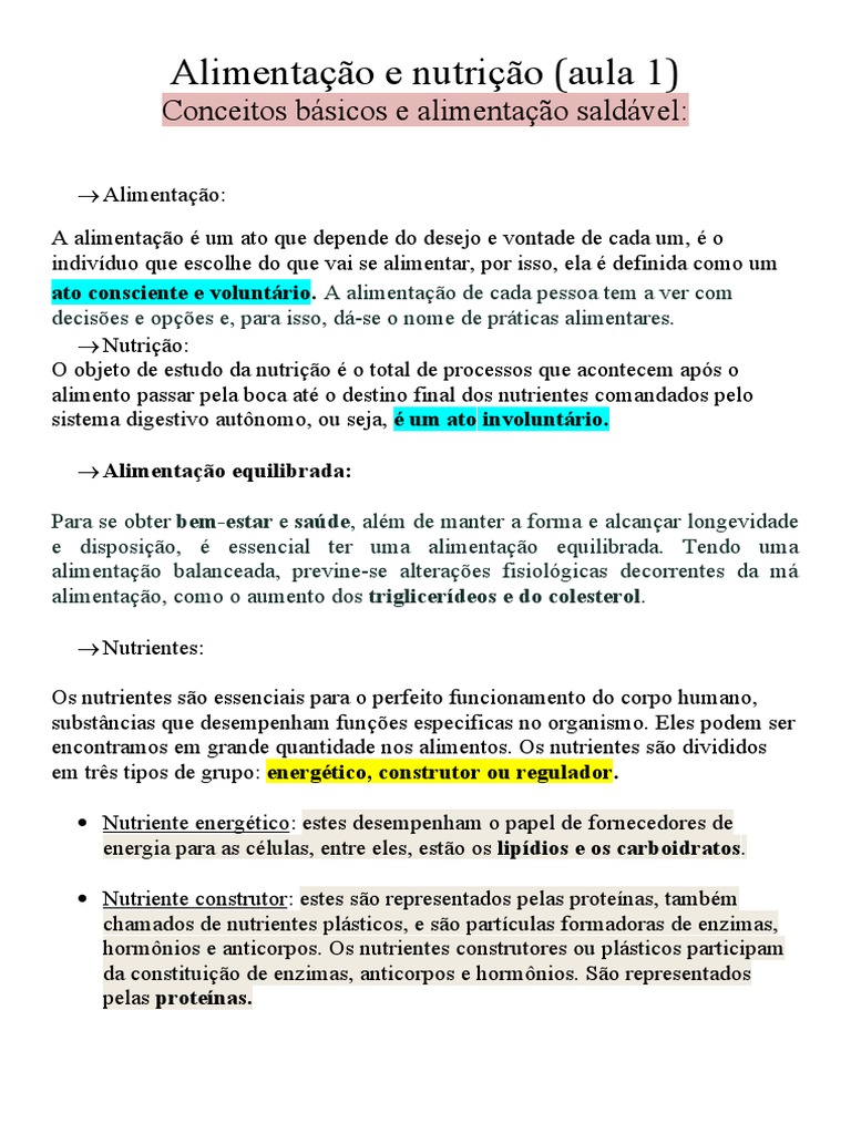 Alimentação Saudável E Nutrição Básica Pdf Nutrientes Alimentos
