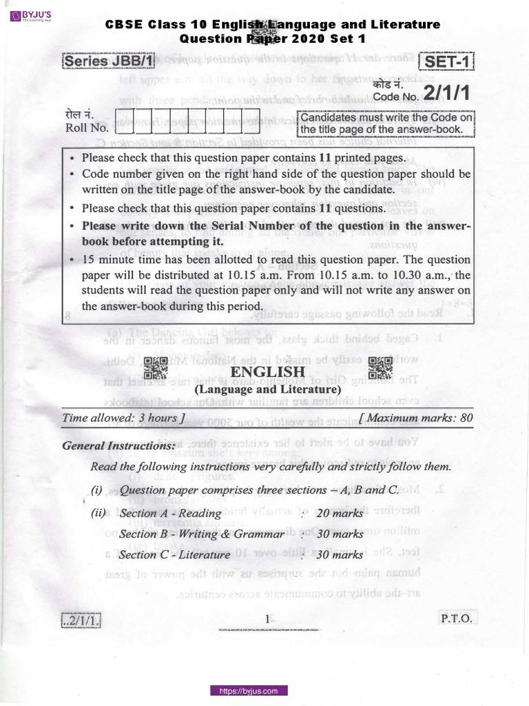 CBSE Class 10 English Exam 2020 | PDF