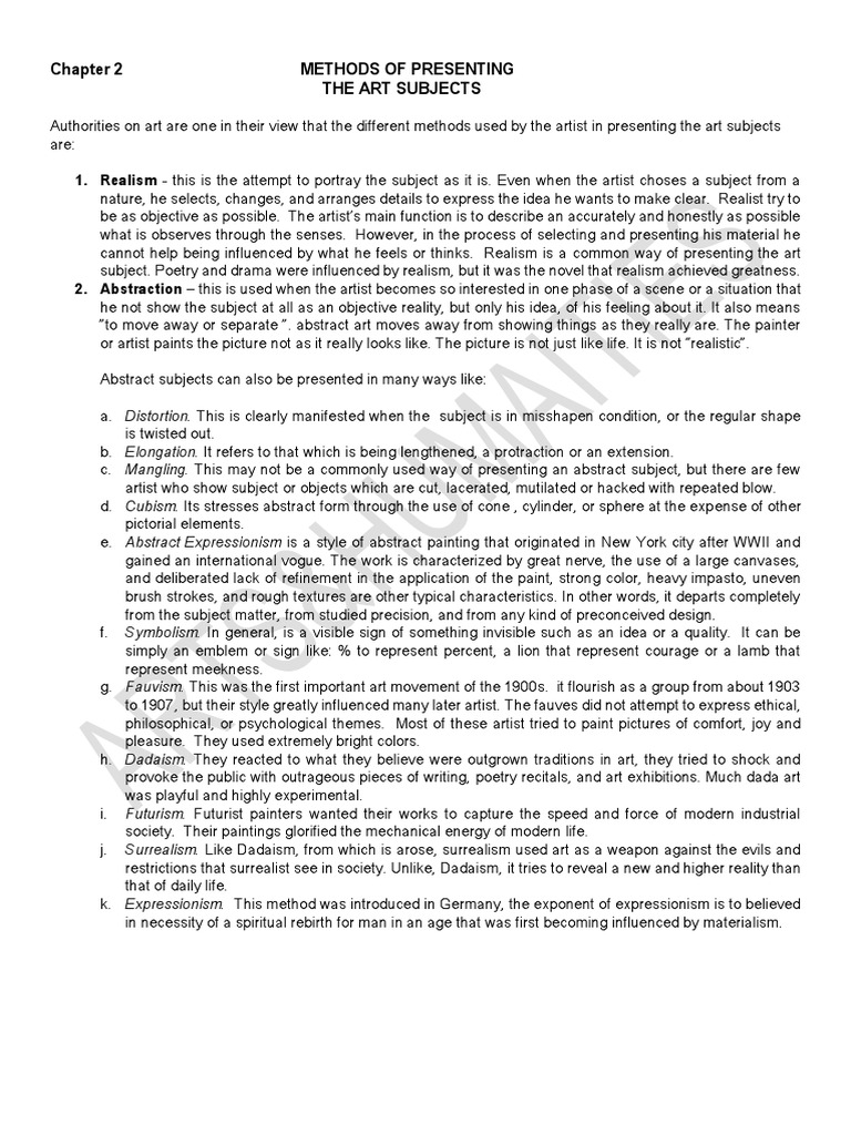 Chapter 2METHODS OF PRESENTING PDF Realism (Arts) Abstract Art