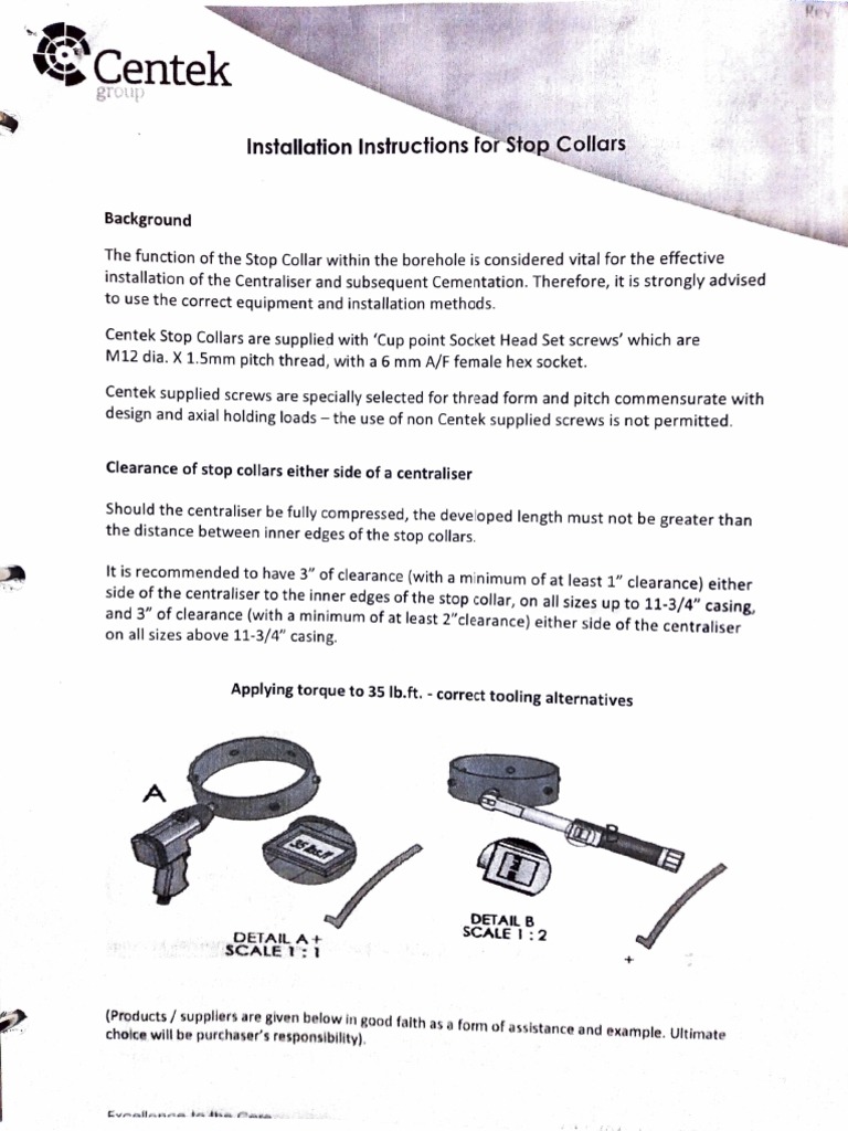 Centek M200 Stop Collar Installation Guide | PDF | Screw | Machines