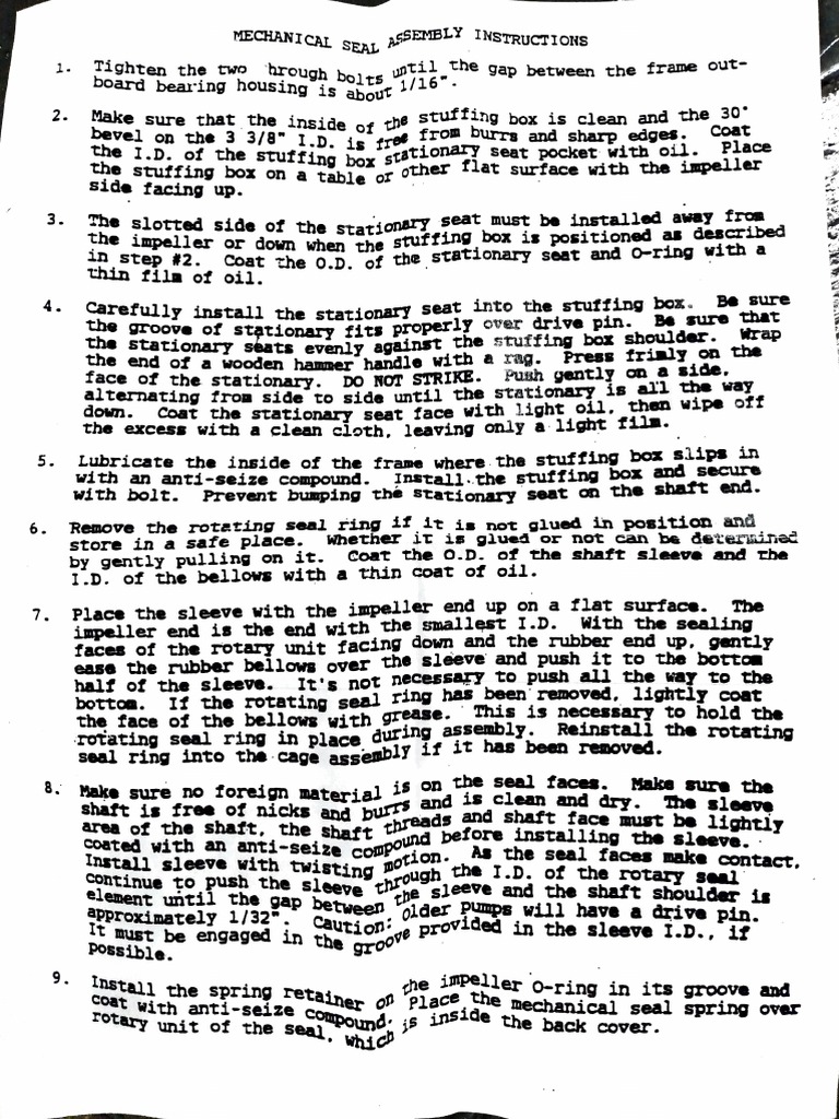Mechanical Seal Assembly Instructions PDF
