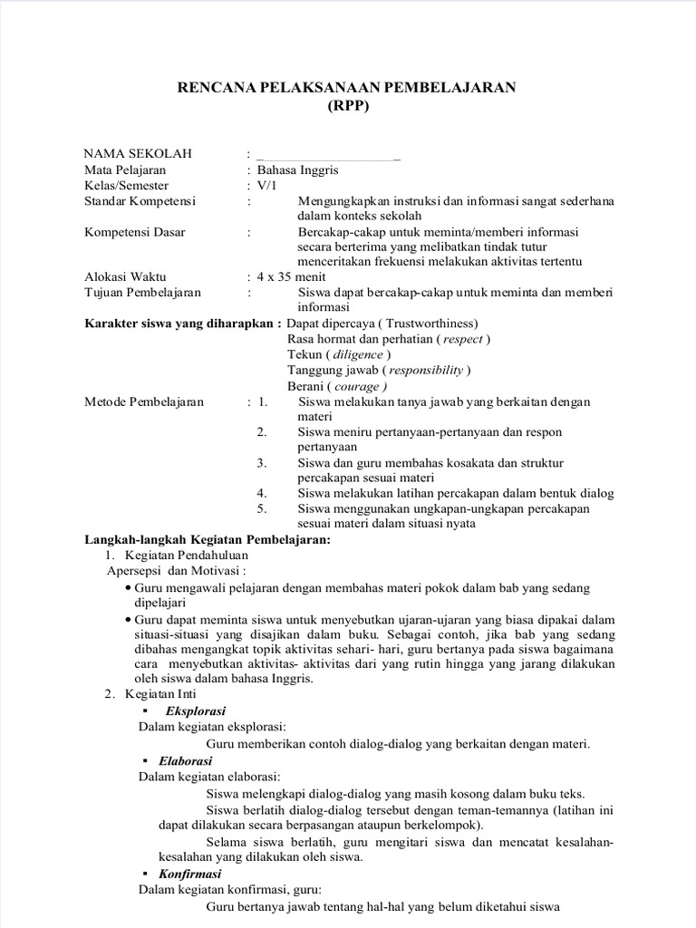 Dokumen - Tips - RPP Daily Activities | PDF