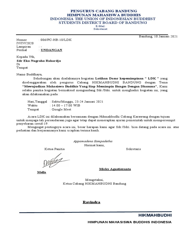 Surat Undangan LDK Narasumber | PDF