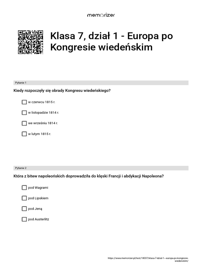 Europa Po Kongresie Wiedeńskim Klasa 7