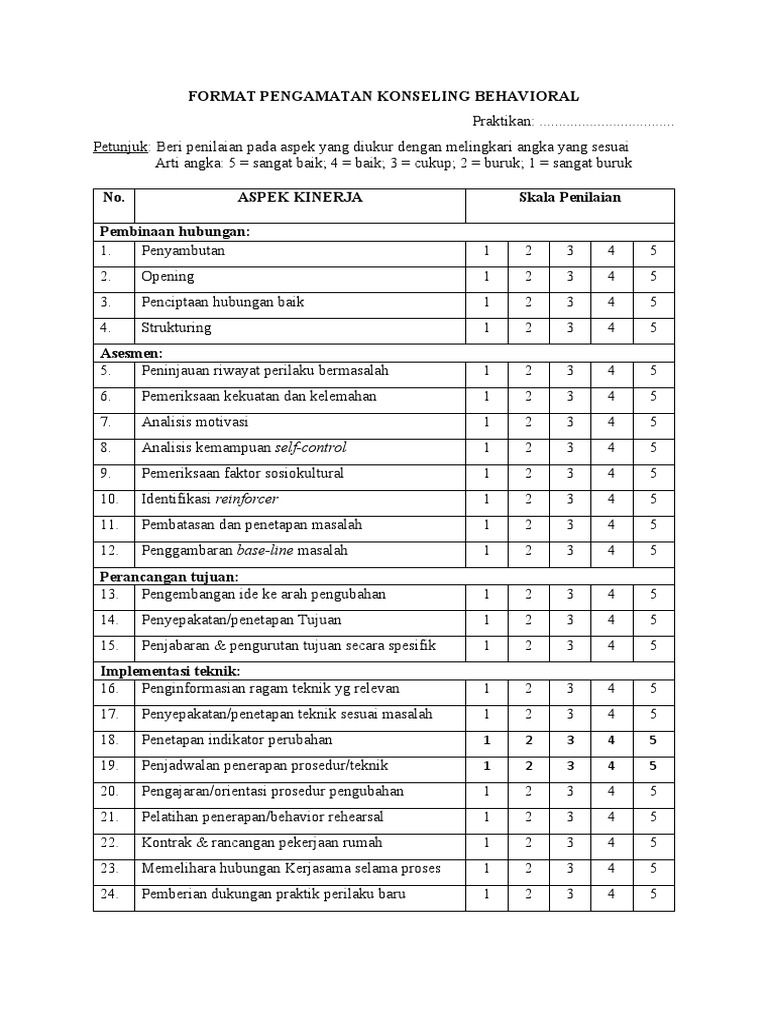 Format Penilaian Konseling Behavioral | PDF | Bisnis
