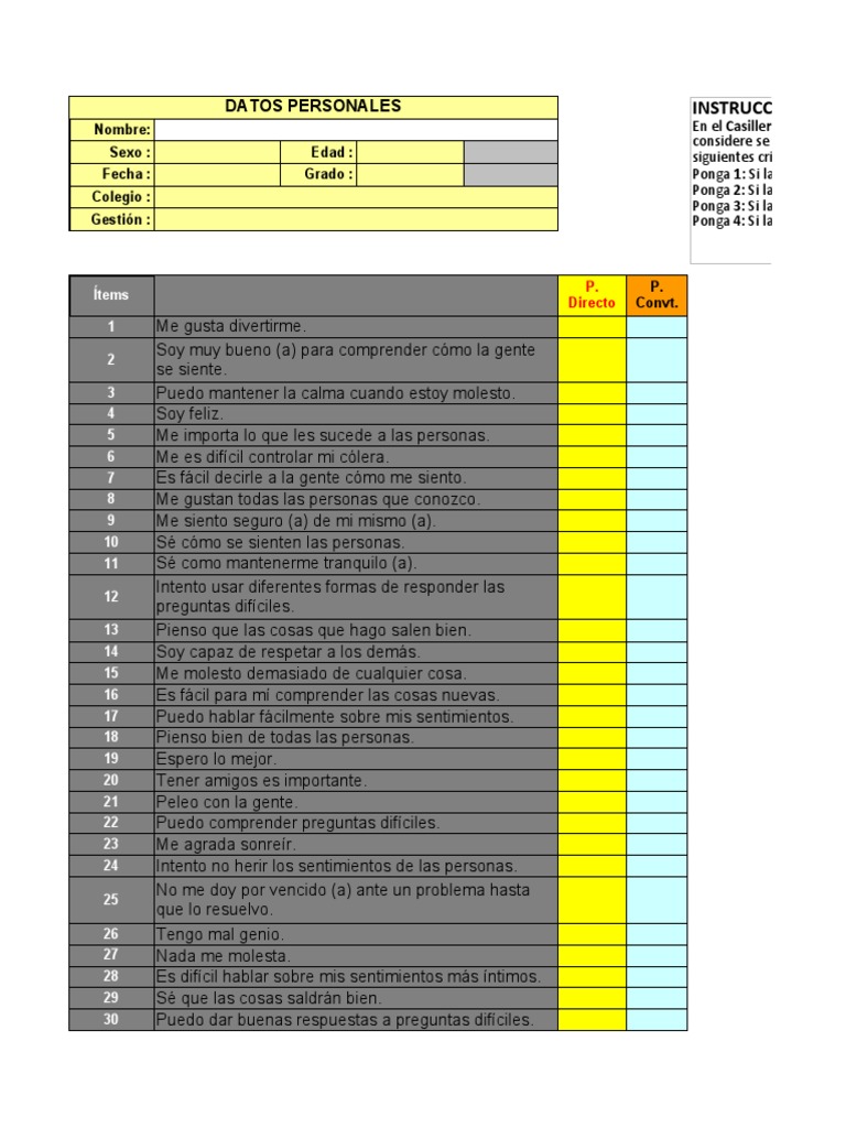 Test BarOn Niños y Adolescentes | PDF