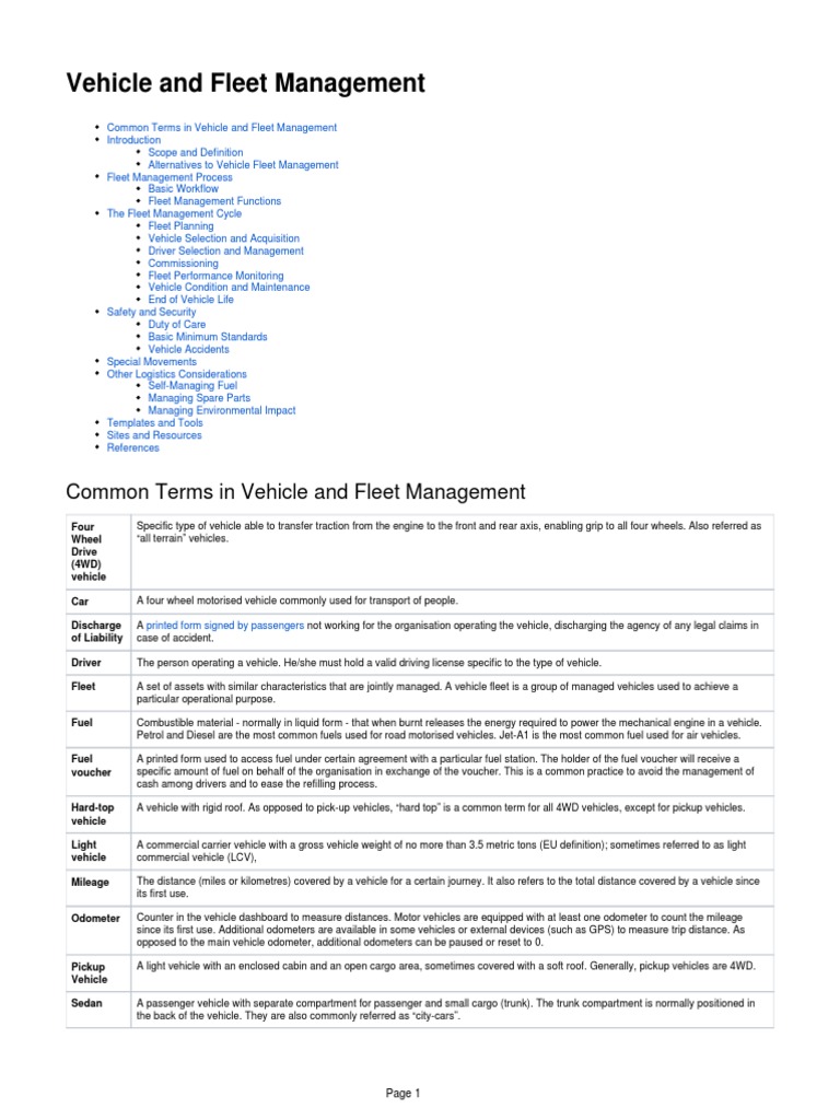 Vehicle Fleet Management Essentials | PDF | Vehicles | Transport
