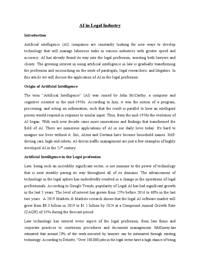 AI in The Legal Industry | PDF | Artificial Intelligence | Intelligence ...