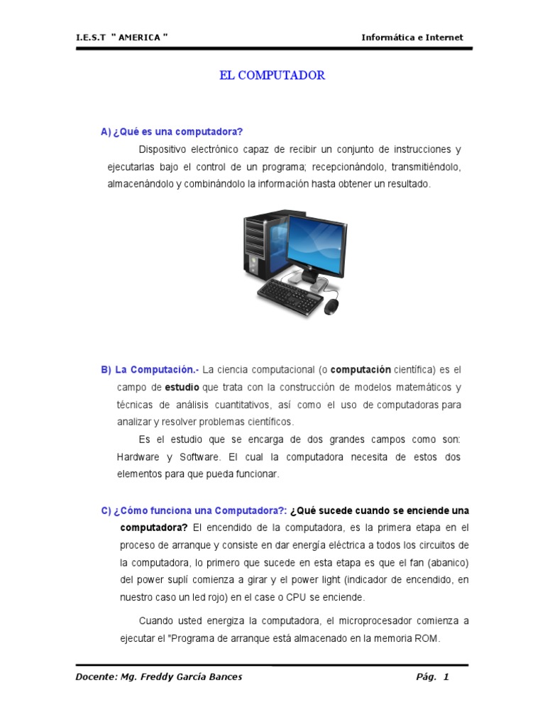 Partes y funcionamiento de la computadora | PDF | Hardware de la ...