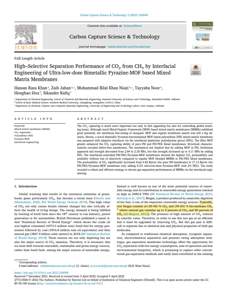 High Selective Separation Performance of CO2 From CH4 by - 2022 ...