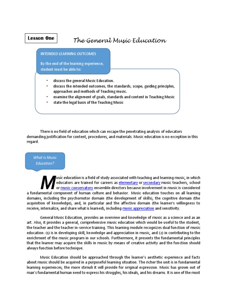 Lesson1_TheGeneralMusicEducation PDF Music Education Learning