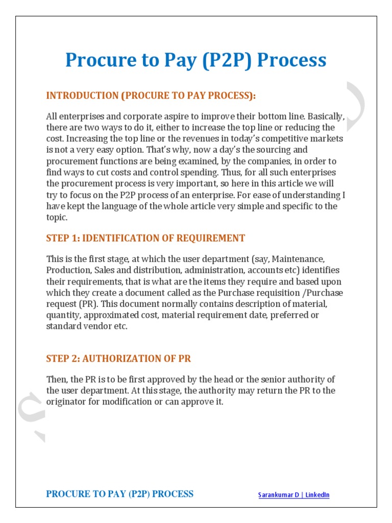 Procure to Pay Process Overview | PDF | Procurement | Invoice