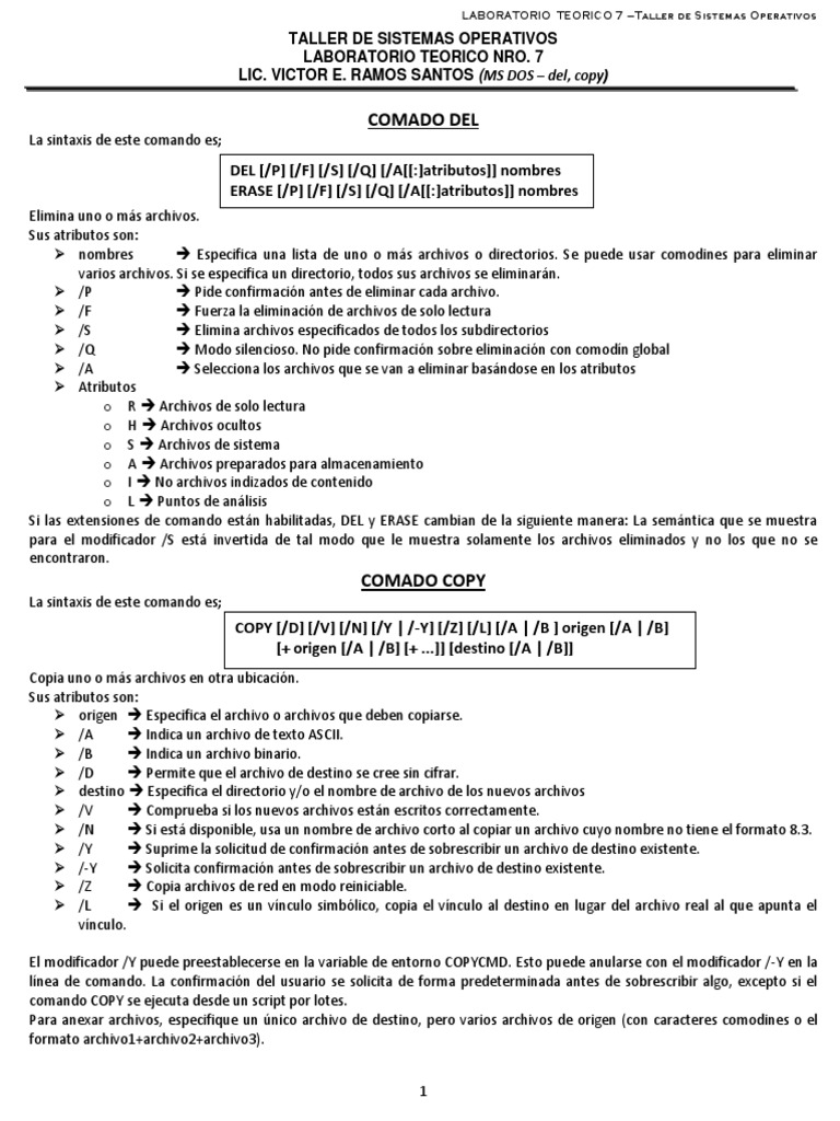 Comandos MS-DOS: DEL y COPY | PDF | Archivo de computadora | Ingeniería ...