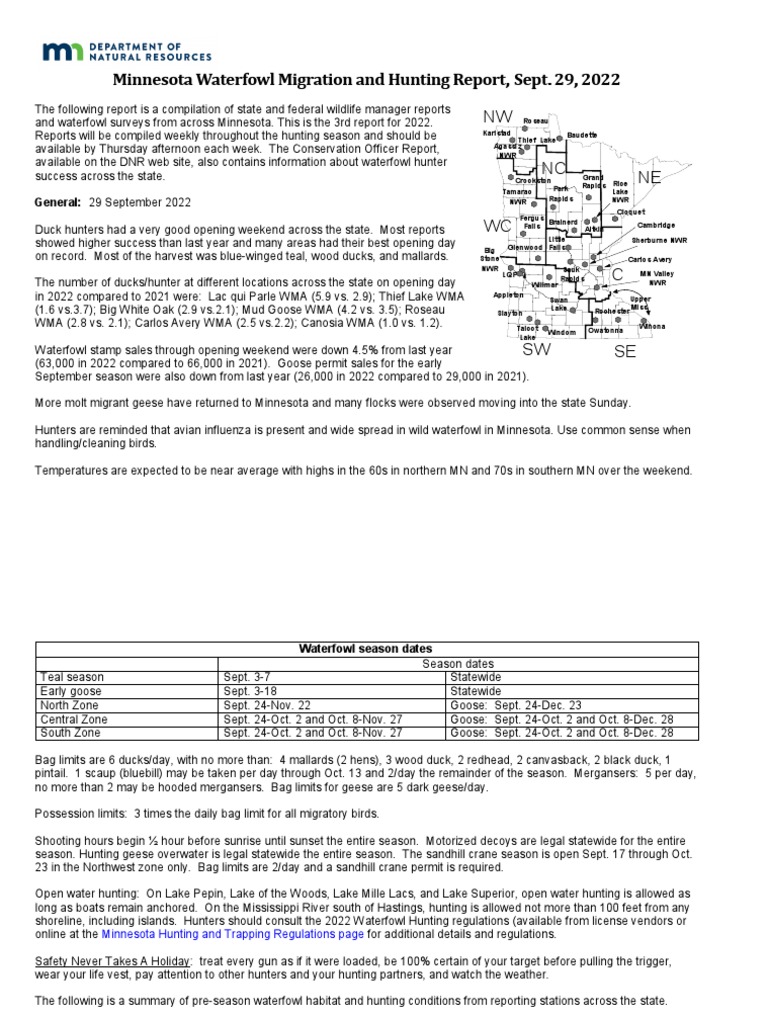 Sept 29, 2022 MN WF Mig Report | PDF | Bird Migration | Hunting
