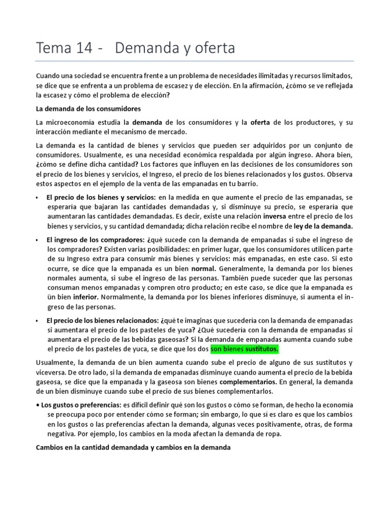 Demanda y oferta: factores clave en economía | PDF | Oferta y demanda ...