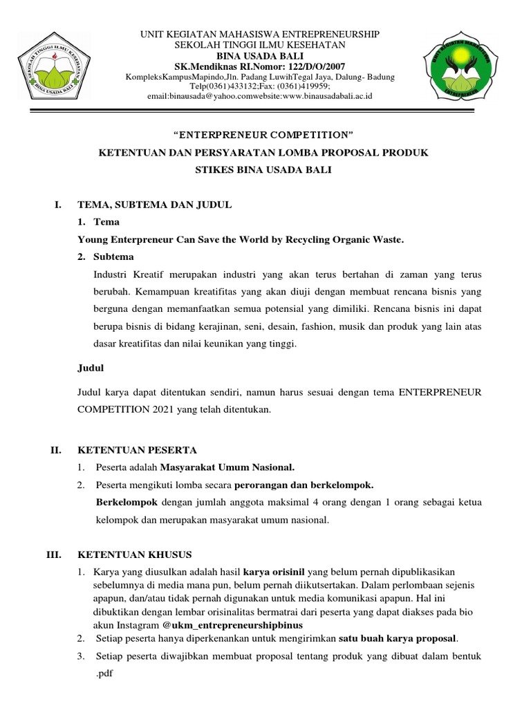Ketentuan Proposal Lomba Produk 2021 | PDF | Bisnis