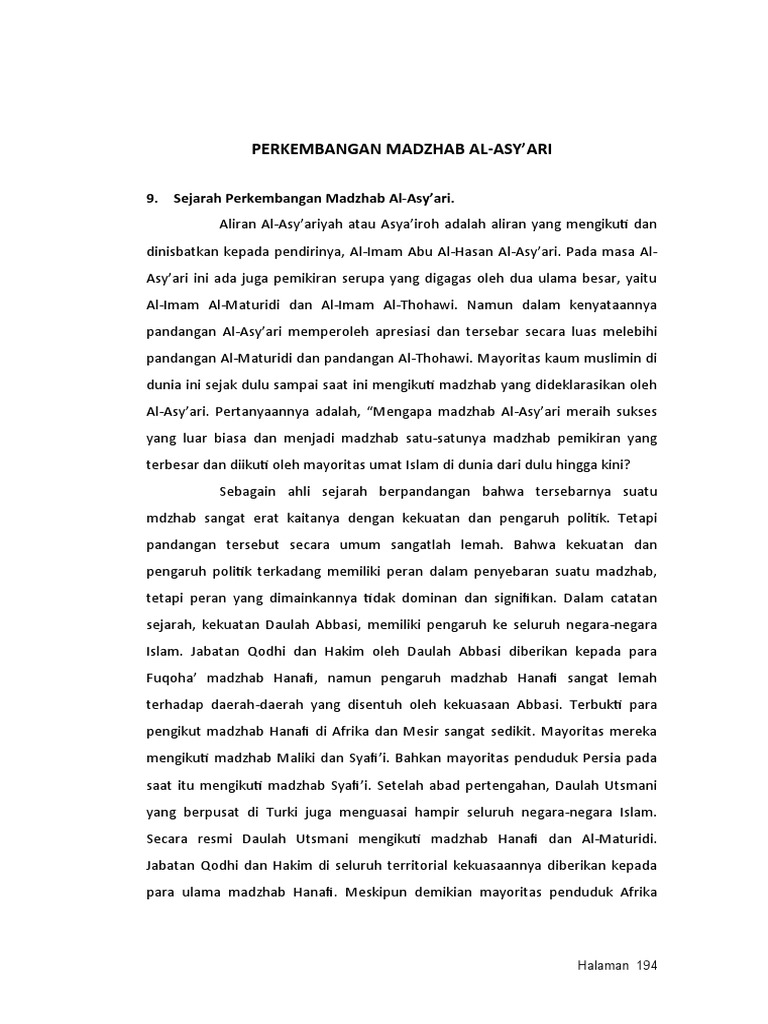 Perkembangan Madzhab Al-Asy&rsquo;ari | PDF