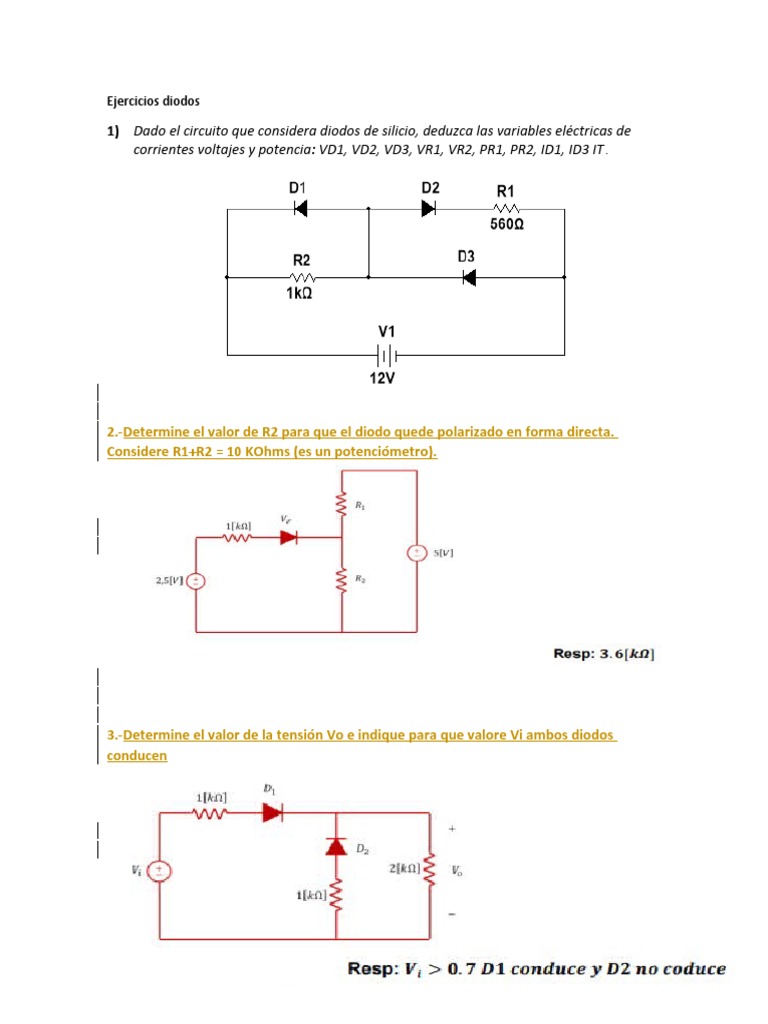 Ejercicios sobre Diodos y Circuitos | PDF | Diodo | Diodo emisor de luz
