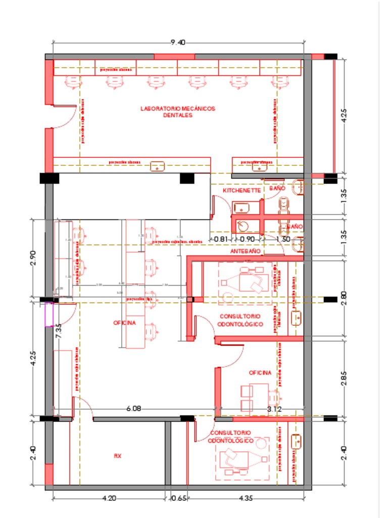 Floor plan layout and projections for a dental office and lab PDF