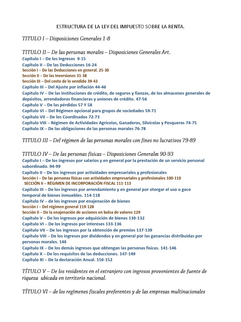 Estructura de la Ley del ISR 2025 | PDF | Impuesto sobre la renta ...