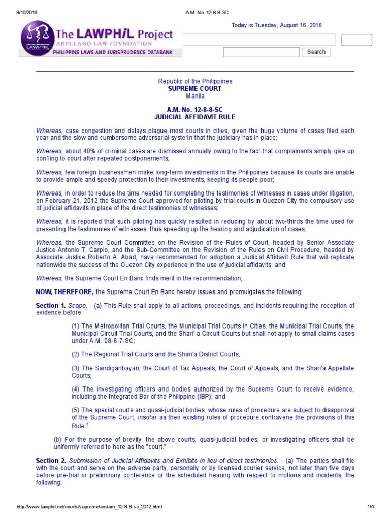 Judicial Affidavit Rule PDF Affidavit Witness