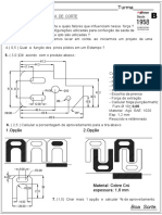 Prova de corte de materiais com cálculos de área, perímetro, força de corte e porcentagem de aproveitamento
